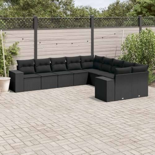 Vrtna garnitura - 10-dijelni set vrtnih sofa s jastucima crni od poliratana - Crna Sa stolom 1 Cijena