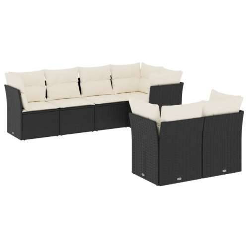 Vrtna garnitura - 7-dijelni set vrtnih sofa od poliratana s jastucima crni - Crna i krem 7 Cijena