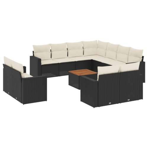 Vrtna garnitura - 12-dijelni set vrtnih sofa od poliratana s jastucima crni - Crna i krem 1 Cijena
