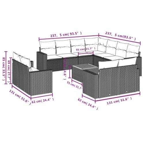 Vrtna garnitura - 12-dijelni set vrtnih sofa od poliratana s jastucima crni - Crna i krem 1 Cijena