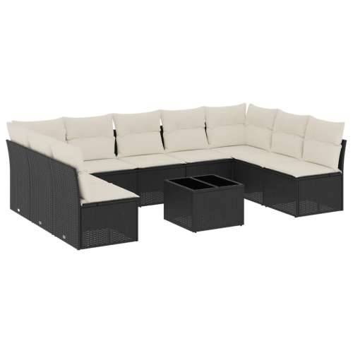 Vrtna garnitura - 10-dijelni set vrtnih sofa s jastucima crni od poliratana - Crna i krem Bez stola 1 Cijena