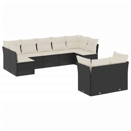 Vrtna garnitura - 9-dijelni set vrtnih sofa s jastucima crni od poliratana - Crna i krem Bez stola 1 Cijena