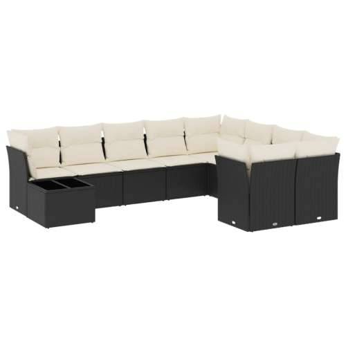 Vrtna garnitura - 10-dijelni set vrtnih sofa s jastucima crni od poliratana - Crna i krem 1 Cijena