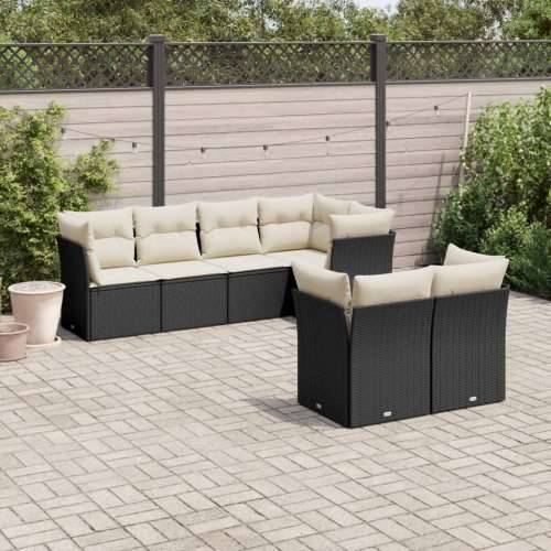 Vrtna garnitura - 7-dijelni set vrtnih sofa od poliratana s jastucima crni - Crna i krem 7 Cijena