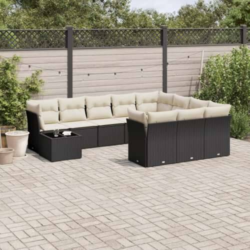 Vrtna garnitura - 11-dijelni set vrtnih sofa od poliratana s jastucima crni - Crna i krem 1 Cijena