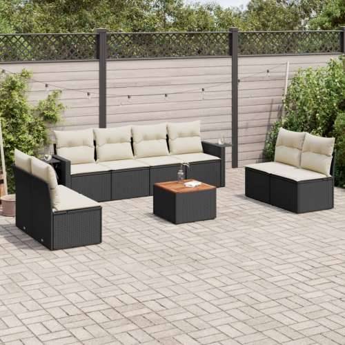 Vrtna garnitura - 9-dijelni set vrtnih sofa s jastucima crni od poliratana - Crna i krem 1 Cijena