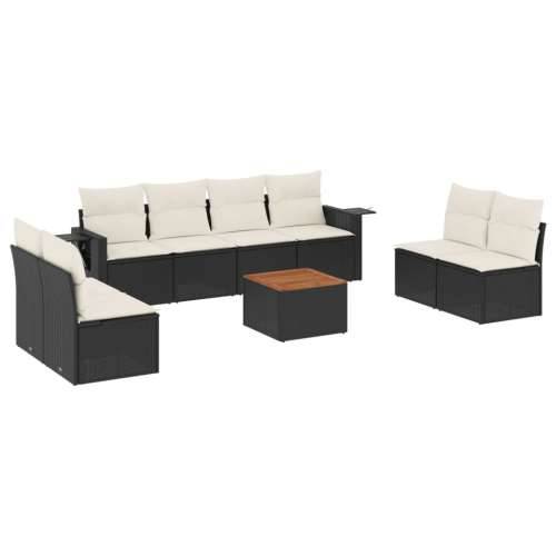 Vrtna garnitura - 9-dijelni set vrtnih sofa s jastucima crni od poliratana - Crna i krem 1 Cijena