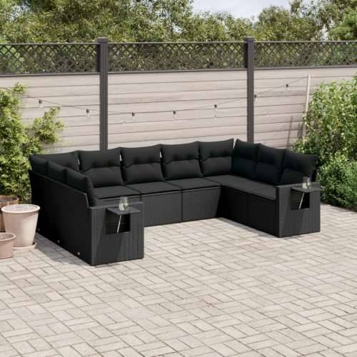 Vrtna garnitura - 9-dijelni set vrtnih sofa s jastucima crni od poliratana - Crna Bez stola 1 Cijena