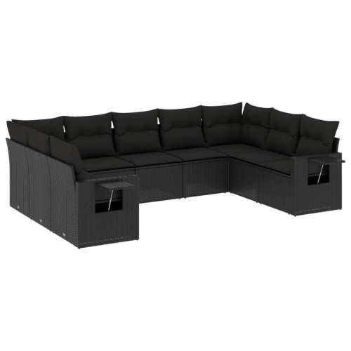 Vrtna garnitura - 9-dijelni set vrtnih sofa s jastucima crni od poliratana - Crna Bez stola 1 Cijena