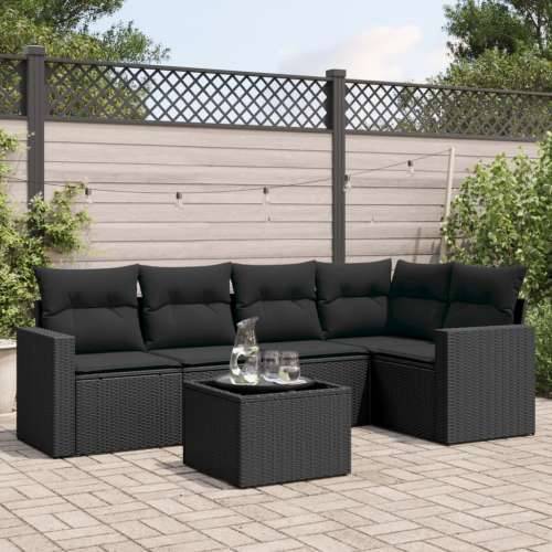 Vrtna garnitura - 6-dijelni set vrtnih sofa s jastucima crni od poliratana - Crna Sa stolom 1 Cijena