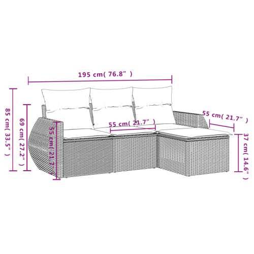 Vrtna garnitura - 4-dijelni set vrtnih sofa od poliratana s jastucima sivi - Siva Bez stola 1 Cijena