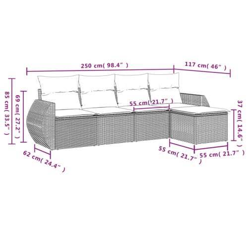5-dijelni vrtni set sofa s jastucima bež od poliratana - bež i svjetlosiva Bez stola 1 Cijena