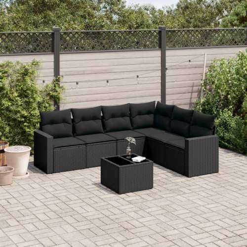 Vrtna garnitura - 7-dijelni set vrtnih sofa od poliratana s jastucima crni - Crna Sa stolom 1 Cijena