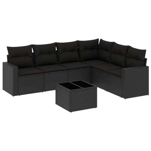 Vrtna garnitura - 7-dijelni set vrtnih sofa od poliratana s jastucima crni - Crna Sa stolom 1 Cijena