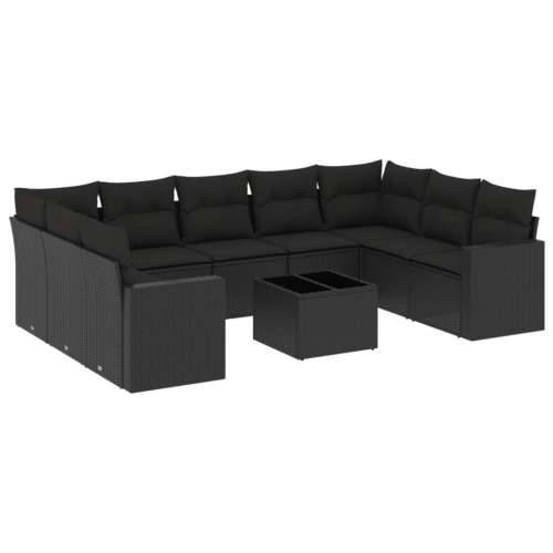 Vrtna garnitura - 10-dijelni set vrtnih sofa s jastucima crni od poliratana - Crna Sa stolom 1 Cijena