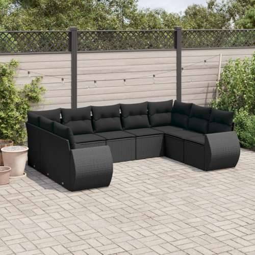 Vrtna garnitura - 9-dijelni set vrtnih sofa s jastucima crni od poliratana - Crna Bez stola 1 Cijena