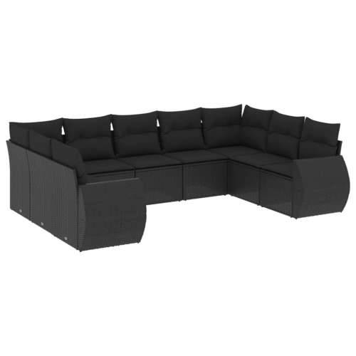 Vrtna garnitura - 9-dijelni set vrtnih sofa s jastucima crni od poliratana - Crna Bez stola 1 Cijena