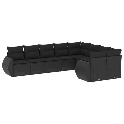 Vrtna garnitura - 9-dijelni set vrtnih sofa s jastucima crni od poliratana - Crna Bez stola 1 Cijena