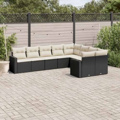 Vrtna garnitura - 9-dijelni set vrtnih sofa s jastucima crni od poliratana - Crna i krem Bez stola 1 Cijena