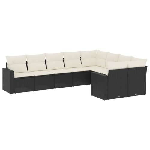 Vrtna garnitura - 9-dijelni set vrtnih sofa s jastucima crni od poliratana - Crna i krem Bez stola 1 Cijena