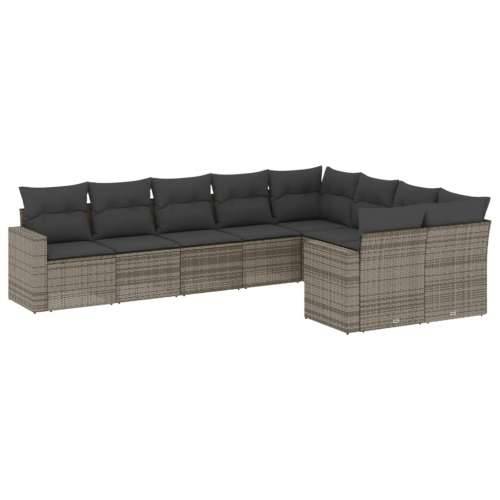 Vrtna garnitura - 9-dijelni set vrtnih sofa od poliratana s jastucima sivi - Siva Bez stola 1 Cijena