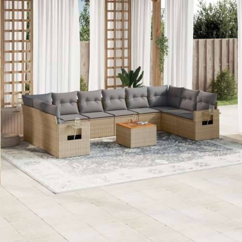 Vrtna garnitura - 11-dijelni set vrtnih sofa od poliratana s jastucima bež - bež i siva 1 2x corner + table + 6x middle Cijena