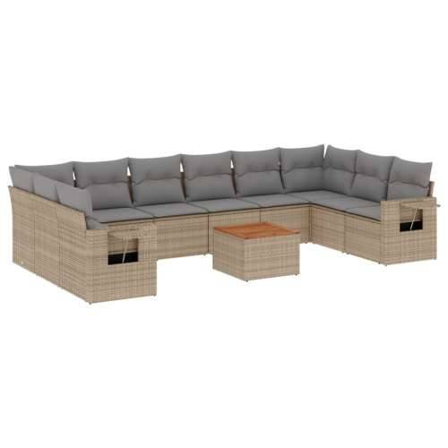 Vrtna garnitura - 11-dijelni set vrtnih sofa od poliratana s jastucima bež - bež i siva 1 2x corner + table + 6x middle Cijena