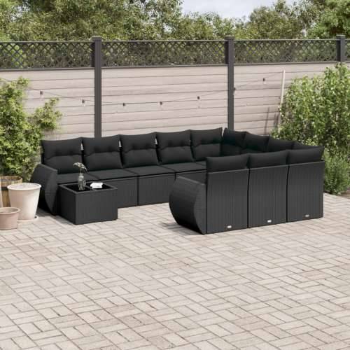 Vrtna garnitura - 11-dijelni set vrtnih sofa od poliratana s jastucima crni - Crna 1 Cijena