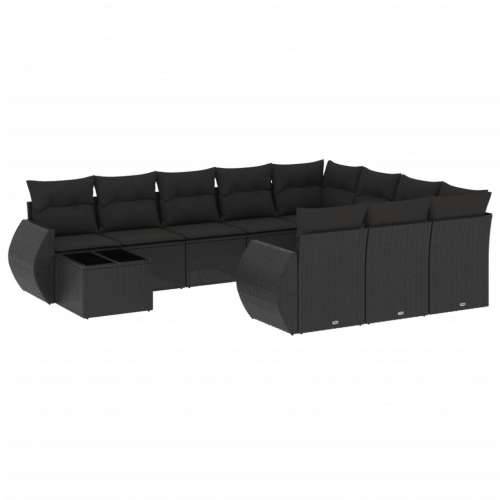 Vrtna garnitura - 11-dijelni set vrtnih sofa od poliratana s jastucima crni - Crna 1 Cijena