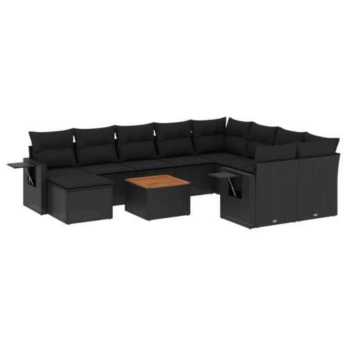 Vrtna garnitura - 11-dijelni set vrtnih sofa od poliratana s jastucima crni - Crna 1 Cijena