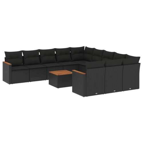 Vrtna garnitura - 12-dijelni set vrtnih sofa od poliratana s jastucima crni - Crna Sa stolom 1 Cijena
