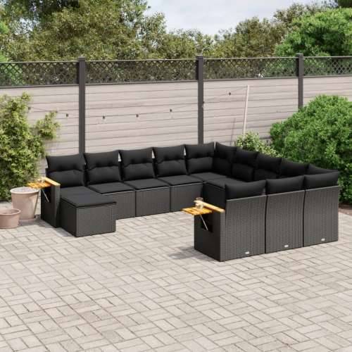 Vrtna garnitura - 11-dijelni set vrtnih sofa od poliratana s jastucima crni - Crna 1 Cijena