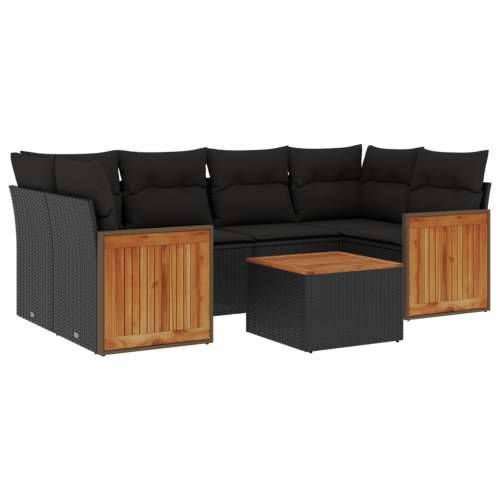 Vrtna garnitura - 7-dijelni set vrtnih sofa od poliratana s jastucima crni - Crna 1 Cijena