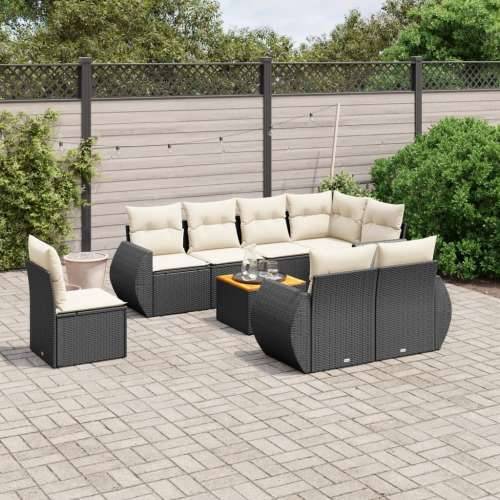 Vrtna garnitura - 9-dijelni set vrtnih sofa s jastucima crni od poliratana - Crna i krem stol + 3x srednja + kutna 1 Cijena