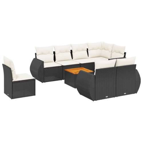 Vrtna garnitura - 9-dijelni set vrtnih sofa s jastucima crni od poliratana - Crna i krem stol + 3x srednja + kutna 1 Cijena