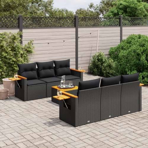 Vrtna garnitura - 7-dijelni set vrtnih sofa od poliratana s jastucima crni - Crna 1 Cijena