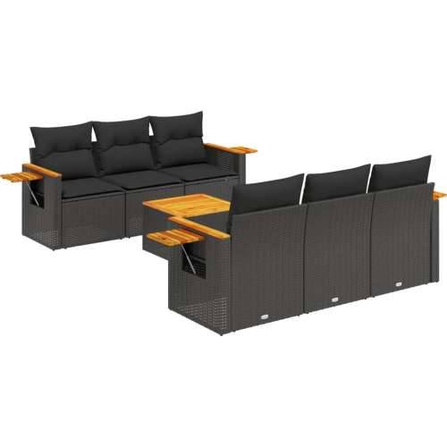 Vrtna garnitura - 7-dijelni set vrtnih sofa od poliratana s jastucima crni - Crna 1 Cijena