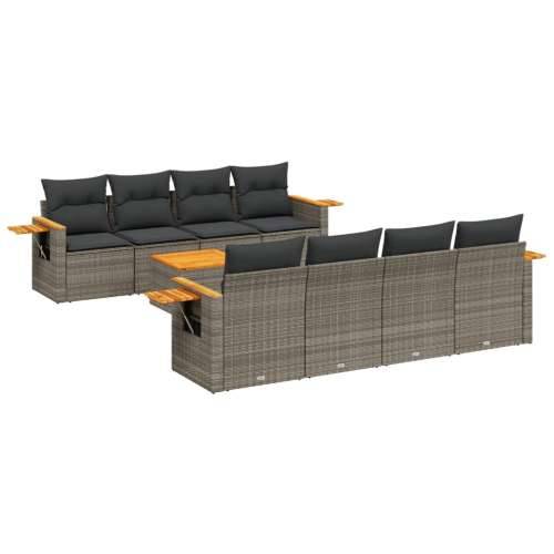 Vrtna garnitura - 9-dijelni set vrtnih sofa od poliratana s jastucima sivi - Siva 1 Cijena