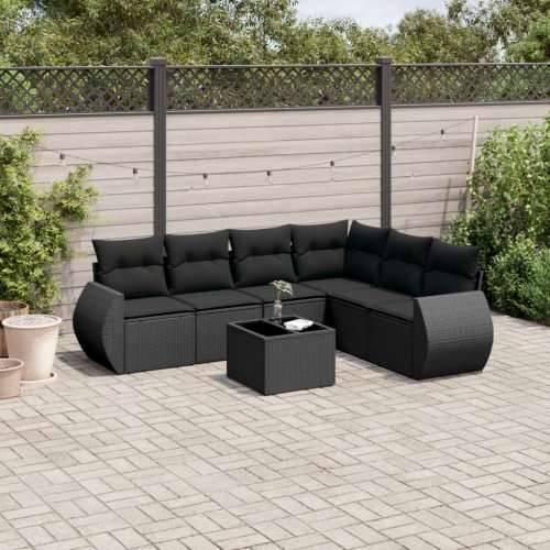 Vrtna garnitura - 7-dijelni set vrtnih sofa od poliratana s jastucima crni - Crna Sa stolom 1 Cijena