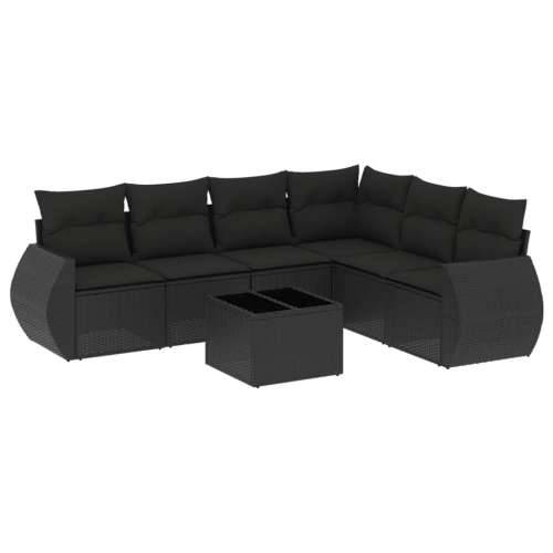 Vrtna garnitura - 7-dijelni set vrtnih sofa od poliratana s jastucima crni - Crna Sa stolom 1 Cijena