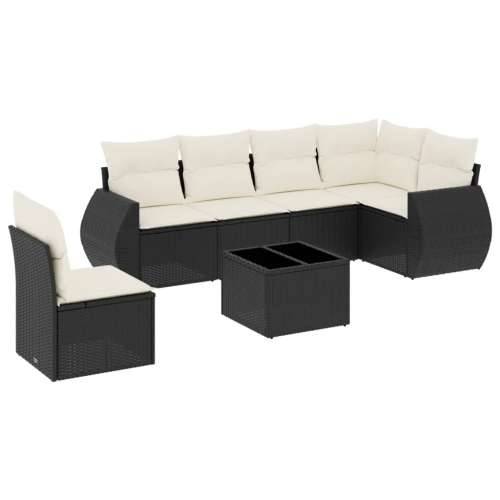Vrtna garnitura - 7-dijelni set vrtnih sofa od poliratana s jastucima crni - Crna i krem Bez stola 1 Cijena