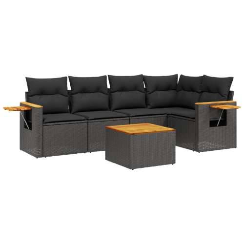 Vrtna garnitura - 6-dijelni set vrtnih sofa s jastucima crni od poliratana - Crna Sa stolom 1 Cijena
