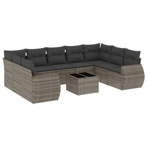 Vrtna garnitura - 10-dijelni set vrtnih sofa od poliratana s jastucima sivi - Siva 1 Sa stolom Cijena