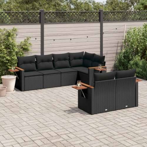 Vrtna garnitura - 7-dijelni set vrtnih sofa od poliratana s jastucima crni - Crna 1 Cijena