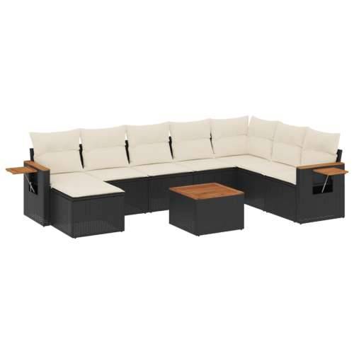 Vrtna garnitura - 9-dijelni set vrtnih sofa s jastucima crni od poliratana - Crna i krem Sa stolom 1 Cijena