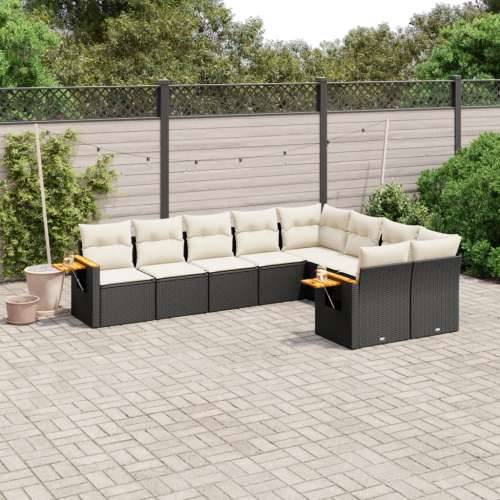 Vrtna garnitura - 9-dijelni set vrtnih sofa s jastucima crni od poliratana - Crna i krem Bez stola 1 Cijena