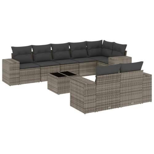 Vrtna garnitura - 9-dijelni set vrtnih sofa od poliratana s jastucima sivi - Siva Sa stolom 1 Cijena