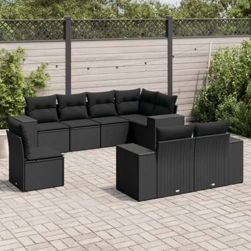 Vrtna garnitura - 8-dijelni set vrtnih sofa od poliratana s jastucima crni - Crna Sa stolom 1 Cijena