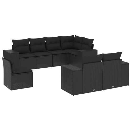 Vrtna garnitura - 8-dijelni set vrtnih sofa od poliratana s jastucima crni - Crna Sa stolom 1 Cijena