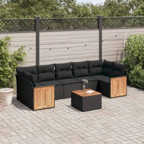 Vrtna garnitura - 8-dijelni set vrtnih sofa od poliratana s jastucima crni - Crna 1 Cijena